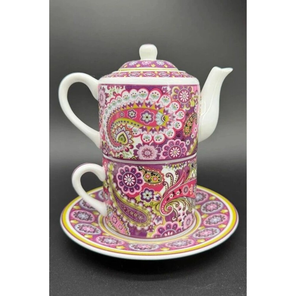 Vera Bradley Very Berry Paisley Stacking Tea For One Set